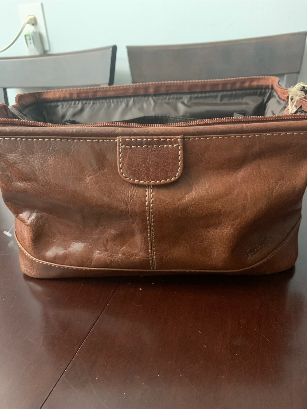 fabindia Brown Leather Toiletry Dopp Kit